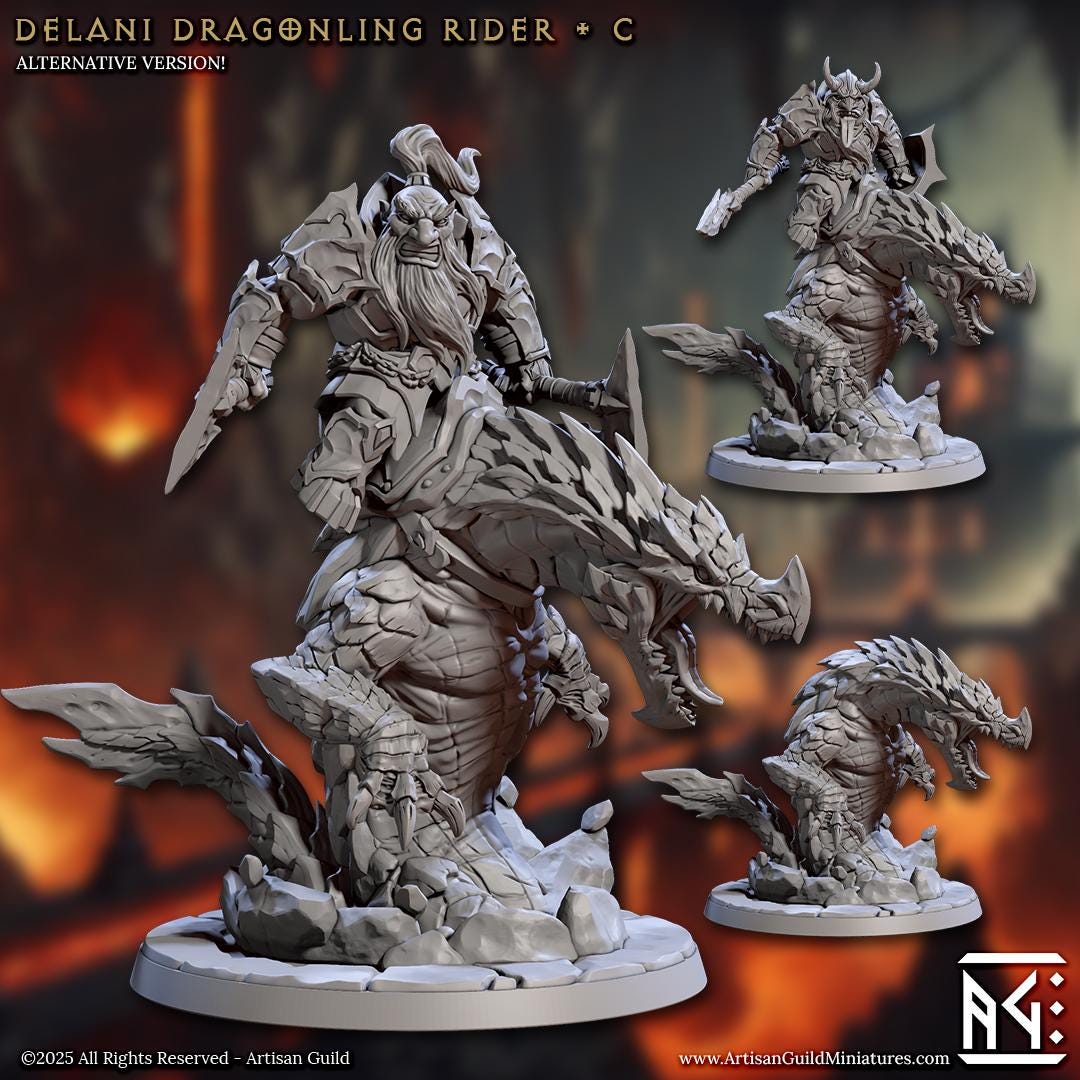 Dragonling Riders | Large | 32mm | Magmaforged Dulok | Artisan Guild | Dungeons and Dragons | Fantasy Battles | Chaos Dwarves | Barbarian