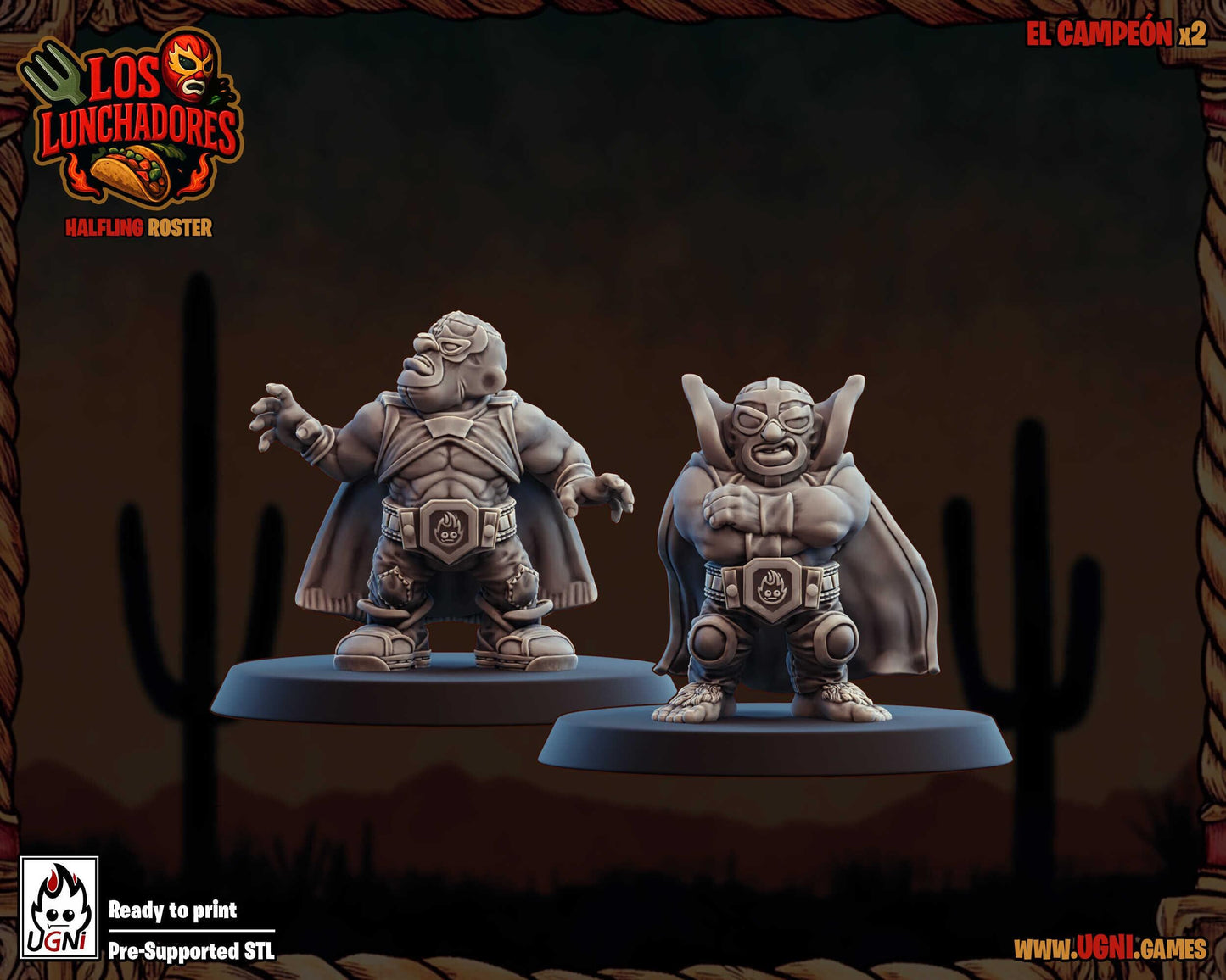 Los Lunchadores | Halfling Team | Stunty | Fantasy Football | Bases Included | 3D Printed Miniatures | 12K Quality | Ugni Miniatures