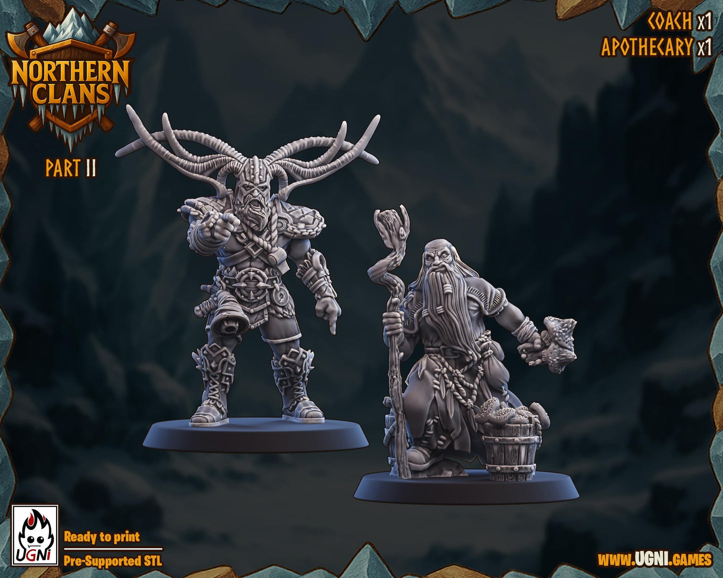 Coach and Apothecary | Northern Clans | Norsemen | Fantasy Football | Ugni Miniatures | 12k Resin Quality