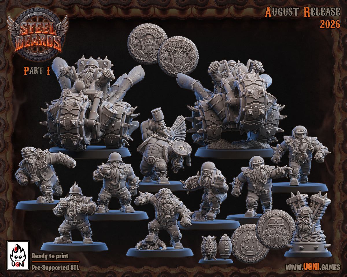 Steel Beards | Dwarf Team | Secret Weapon | Steam Roller | Fantasy Football | Ugni Miniatures | 8K Resin Printed Miniature (Copy)