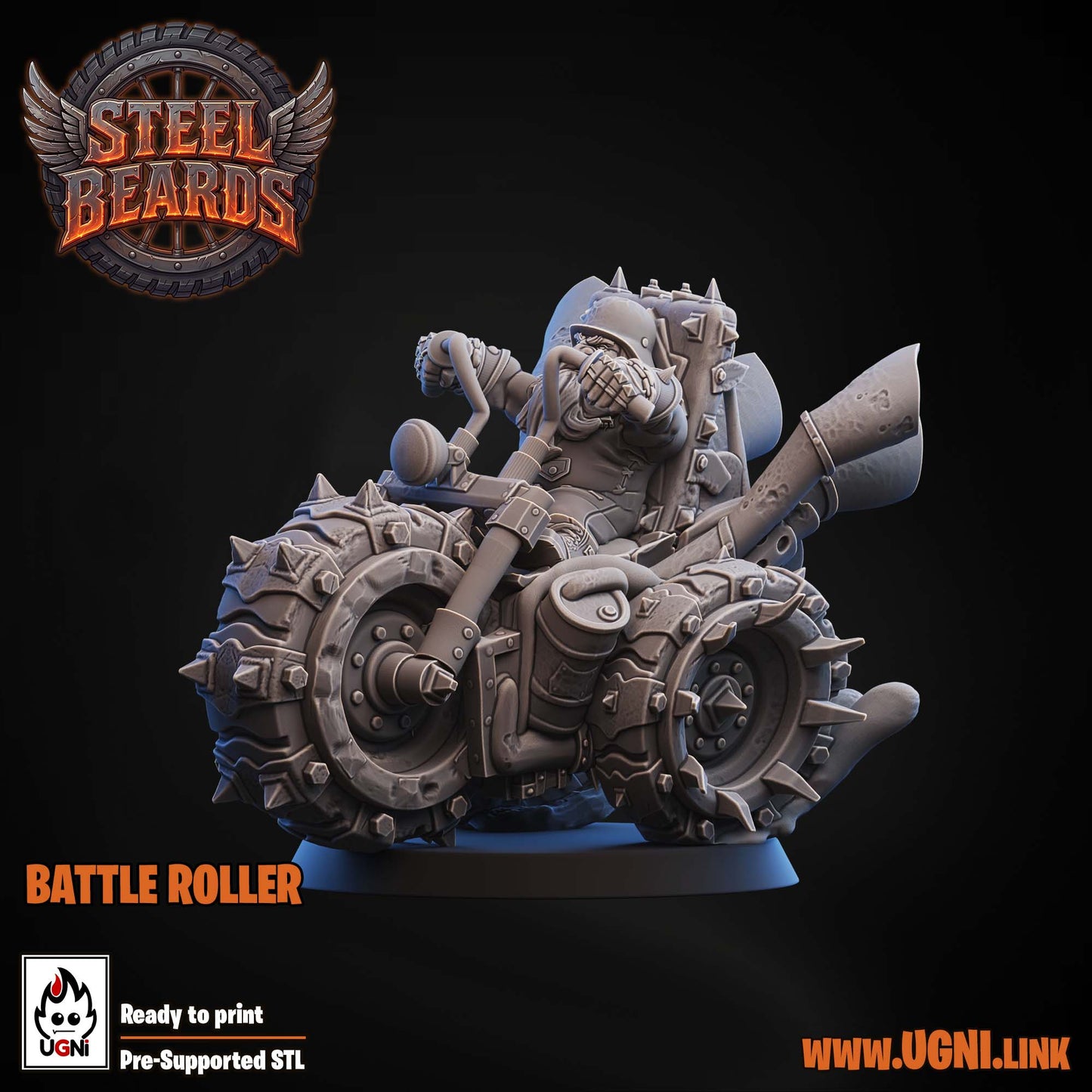 Battle Roller | Steel Beards | Dwarf Team | Secret Weapon | Fantasy Football | Ugni Miniatures | 8K Resin Printed Miniature