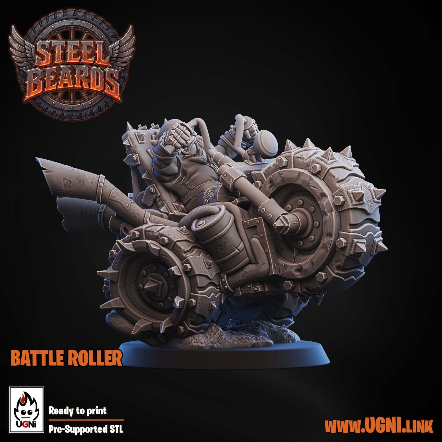 Battle Roller | Steel Beards | Dwarf Team | Secret Weapon | Fantasy Football | Ugni Miniatures | 8K Resin Printed Miniature