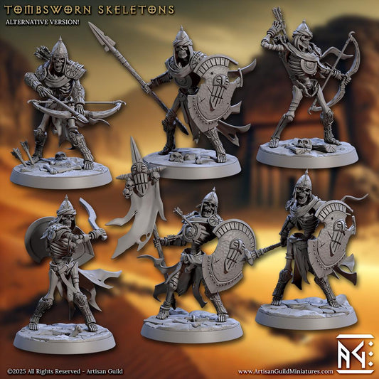 Tombsworn Skeletons | Undead Warriors | 30mm Base | Medium | 32mm | Artisan Guild | Tombkeepers | Miniature | 3D Printed | 8K Quality