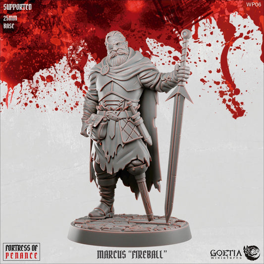 Marcus Fireball | 25mm Base | Dungeon Hero | Goetia Miniatures | Fortress of Penance | Dungeons and Dragons | 8k Quality 3D Printed Model