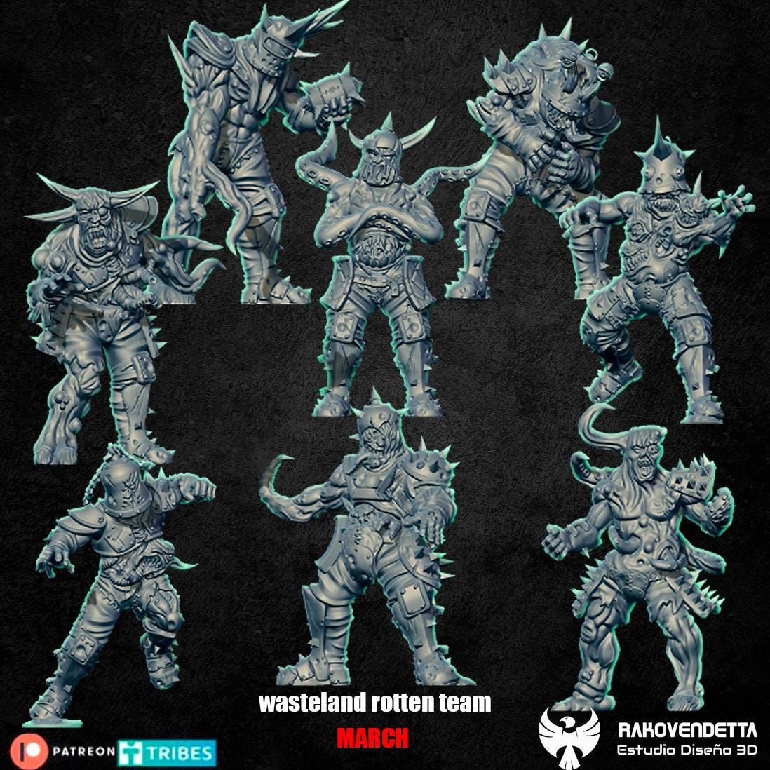 Rotten Wastelanders | Rotten Team | Fantasy Football | Txarli Factory | 3D Printed Miniature | 8K Quality Resin | Bases Included | TTRPG