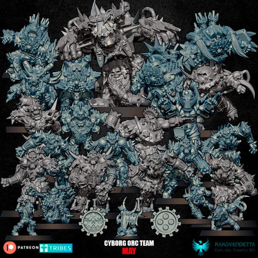 Cyborks  | Cyborg Orc Team | Fantasy Football | Txarli Factory | 3D Printed Miniature | 8K Quality Resin | Bases Included | TTRPG