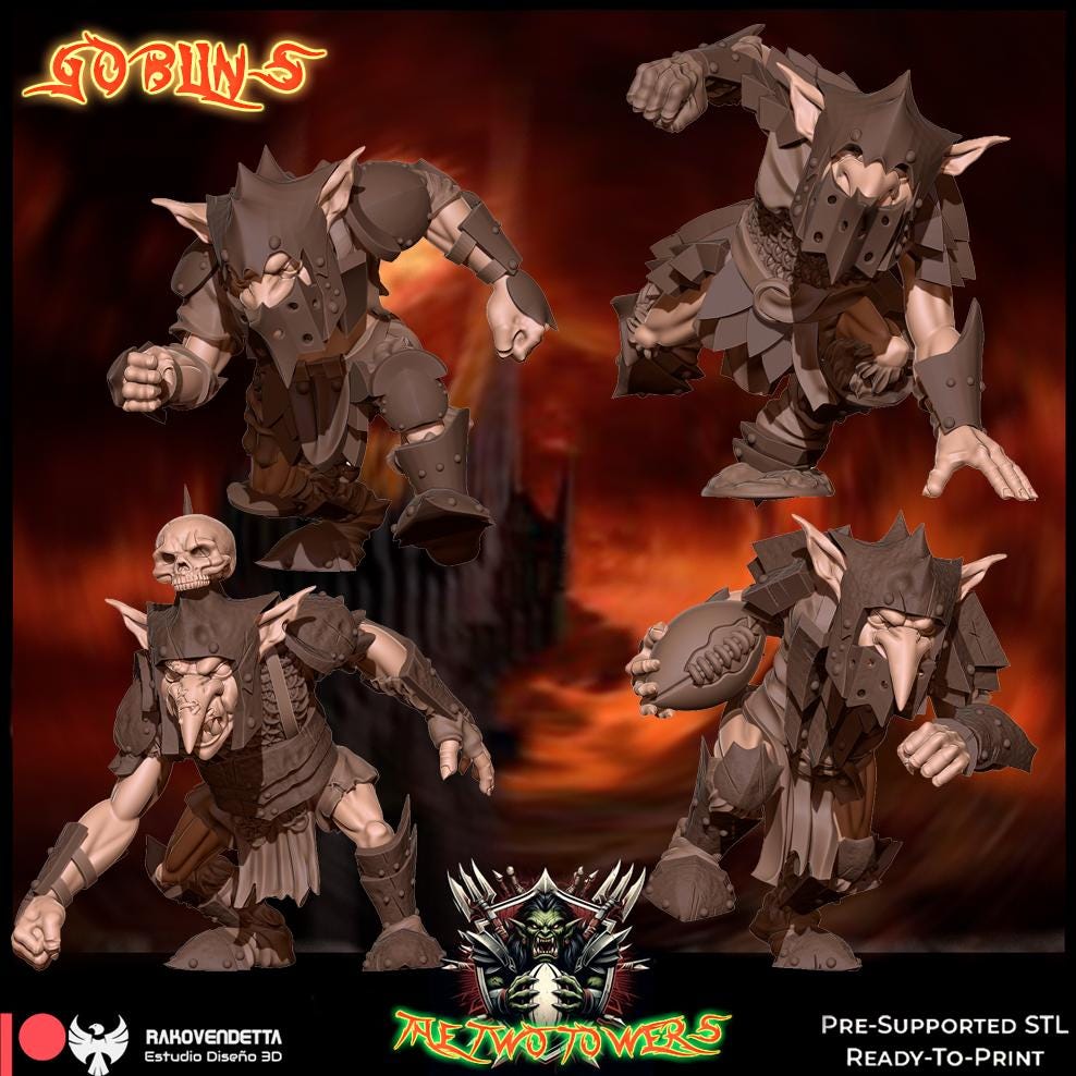 The Dark Towers | Complete Orcs Team | Fantasy Football | Txarli Factory | 3D Printed Miniature | 8K Quality Resin | Bases Included | TTRPG