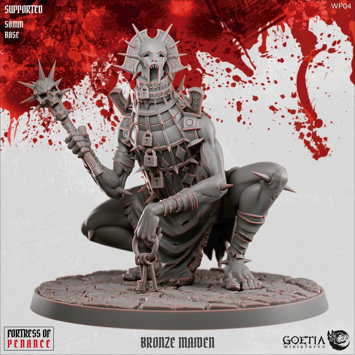 Bronze Maiden | 50mm Base |  Goetia Miniatures | Fortress of Penance | Dungeons and Dragons | 8k Quality 3D Printed Miniature | Iron Maiden