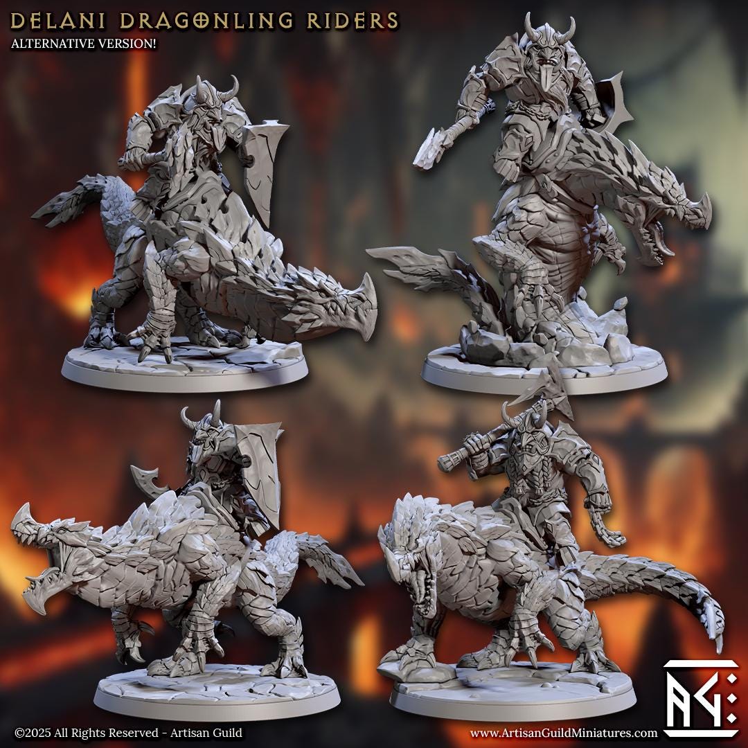 Dragonling Riders | Large | 32mm | Magmaforged Dulok | Artisan Guild | Dungeons and Dragons | Fantasy Battles | Chaos Dwarves | Barbarian
