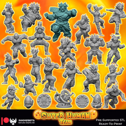 Super Humans! | Human Team | Fantasy Football | Txarli Factory | 3D Printed Miniature | 8K Quality Resin | Bases Included | TTRPG