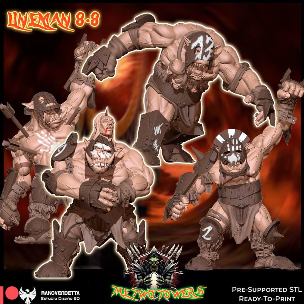 The Dark Towers | Complete Orcs Team | Fantasy Football | Txarli Factory | 3D Printed Miniature | 8K Quality Resin | Bases Included | TTRPG