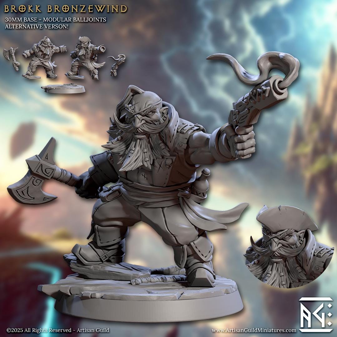 Brokk Bronzewind | Dwarf Swashbuckler Pirate | Medium | 32mm | Artisan Guild | Raid at the Temple | Dungeons and Dragons | Resin Printed