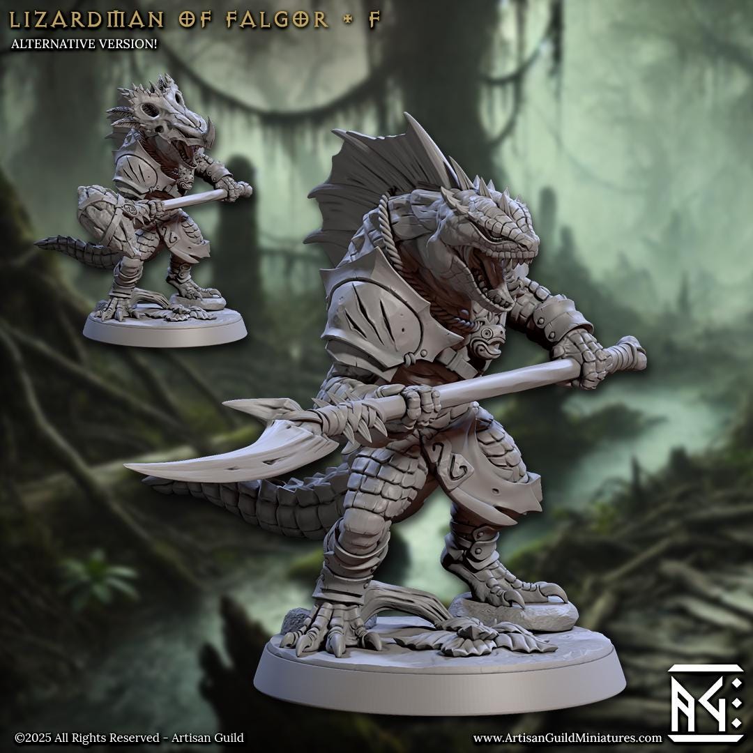 Lizardman Warrior Band | Medium | 30mm Base | Lizardmen of Falgor's Swamp | Artisan Guild | Dungeons and Dragons | TTRPG