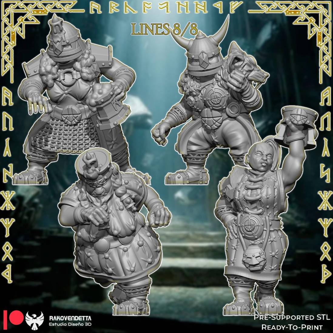 Little Beards | Female Dwarf Team | Fantasy Football | Txarli Factory | 3D Printed Miniature | 8K Quality Resin | Bases Included | TTRPG