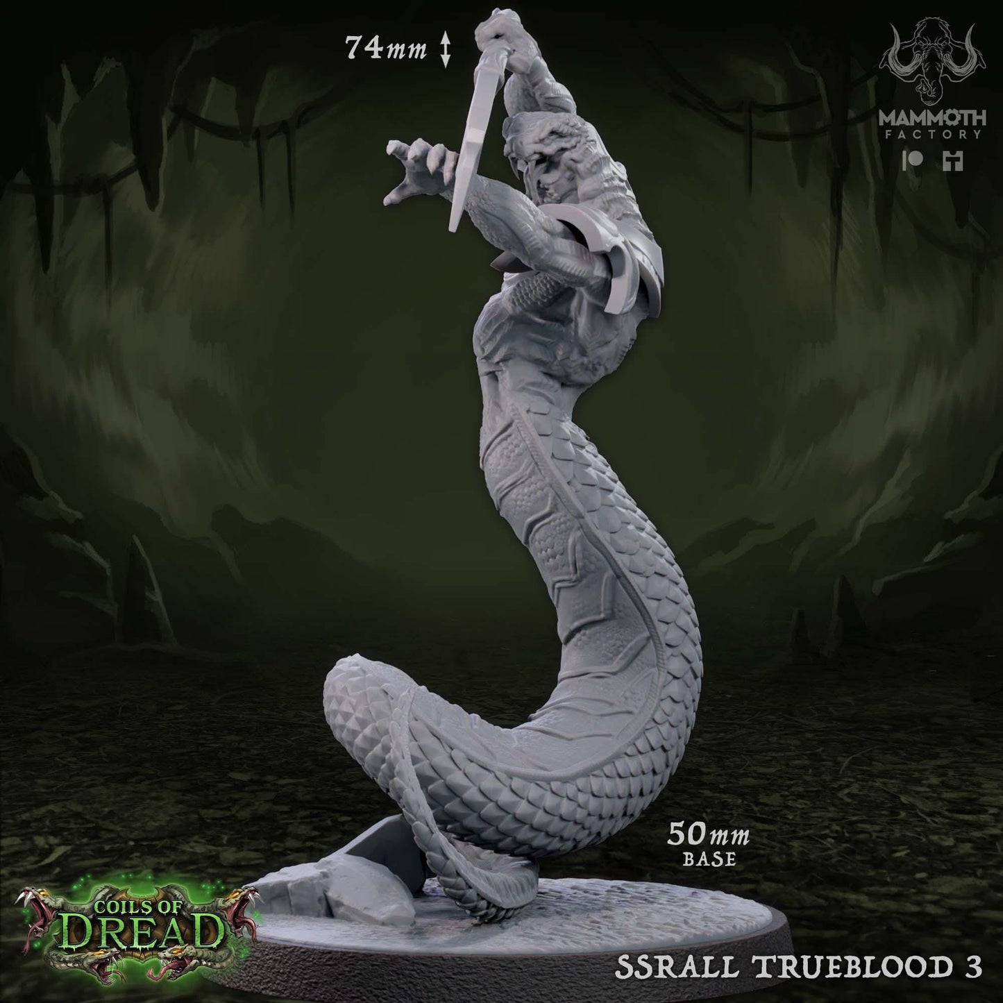 Ssrall Truebloods | Yuan-Ti Abomination | Large | 50mm Base | Dungeons and Dragons | 8k Resin Quality | Coils of Dread | Mammoth Factory