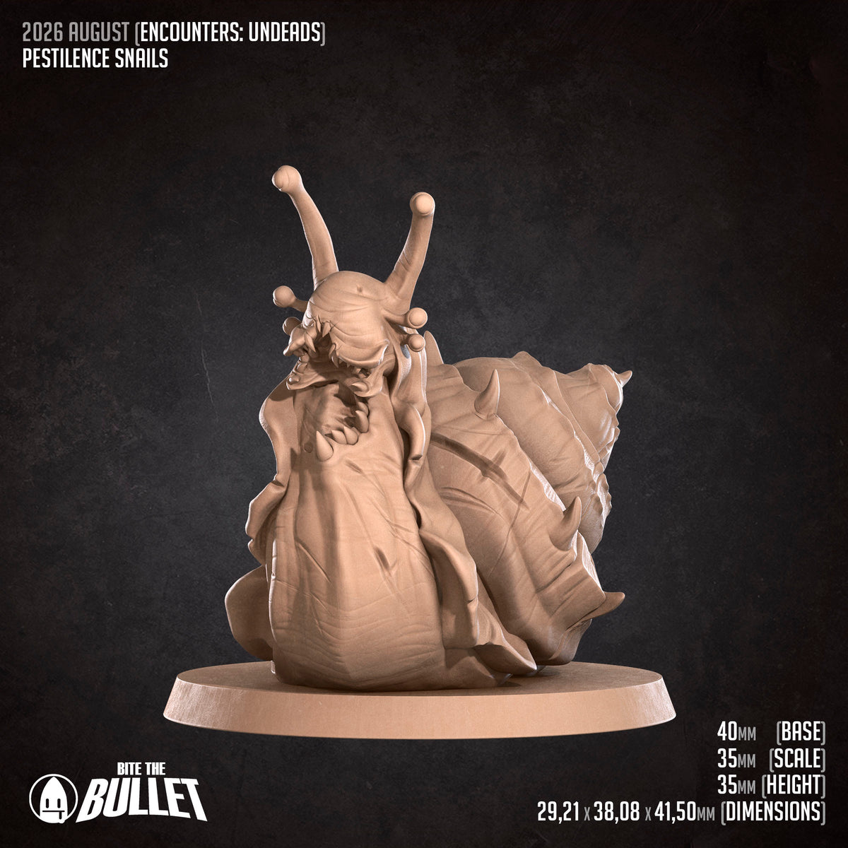 The image is a 3D rendering of a pestilence snail, which is a type of snail commonly used in video games. The snail is depicted in a detailed and realistic manner, with its shell and other features clearly visible. The image is set against a dark background, which contrasts with the snail's light color and makes it stand out prominently. The image does not contain any text or additional objects, and it is a static representation of the snail.