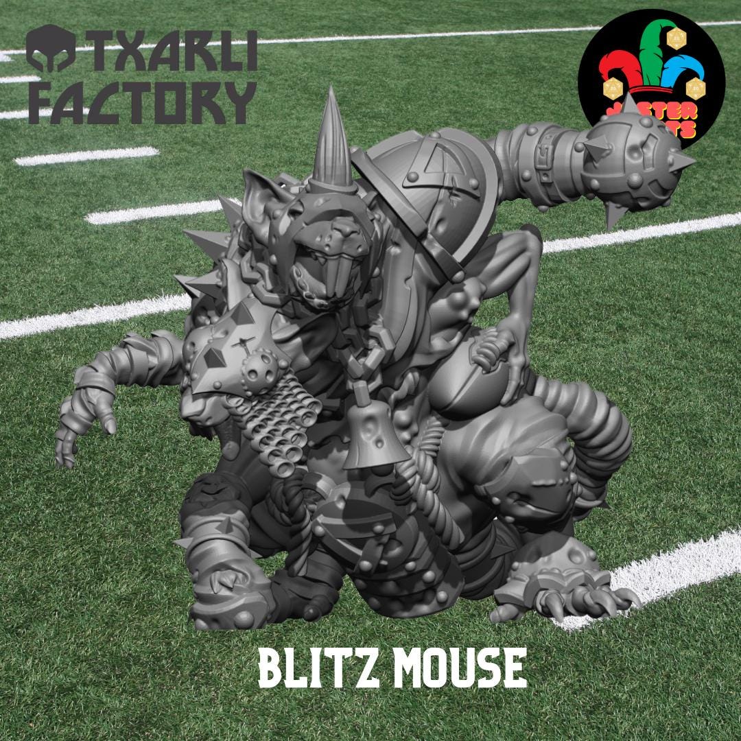 Blitz Mouse | Mutated Runner | Star Player | Fantasy Football | Txarli Factory | 3D Printed Miniature | 8K Quality Resin | Bases Included