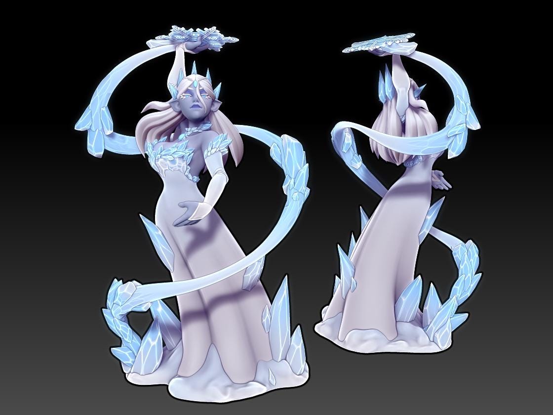 Khele | Ice Golem Maker | Ice Witch | Medium | 32mm | Twin Goddess Miniatures |