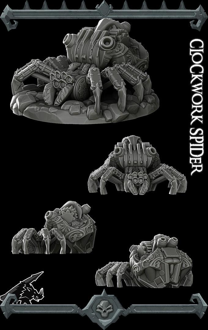 Clockwork Spider | 60mm Base | Rocket Pig Miniatures | Dungeons and Dragons | TTRPG | 8k Quality 3D Printed Miniature | Steampunk