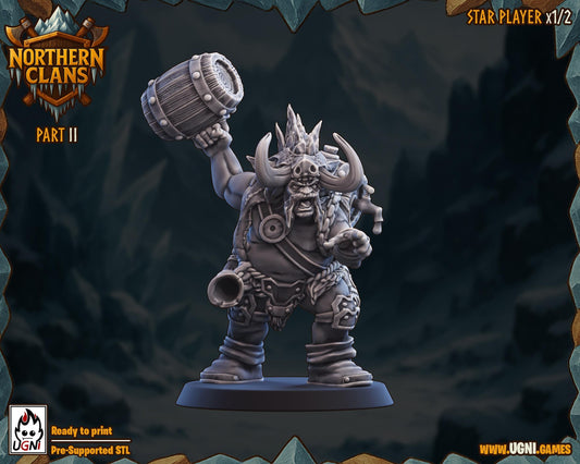 Drunken Barrell Thrower | Star Player | Northern Clans | Norsemen | Fantasy Football | Ugni Miniatures | 12k Resin Quality