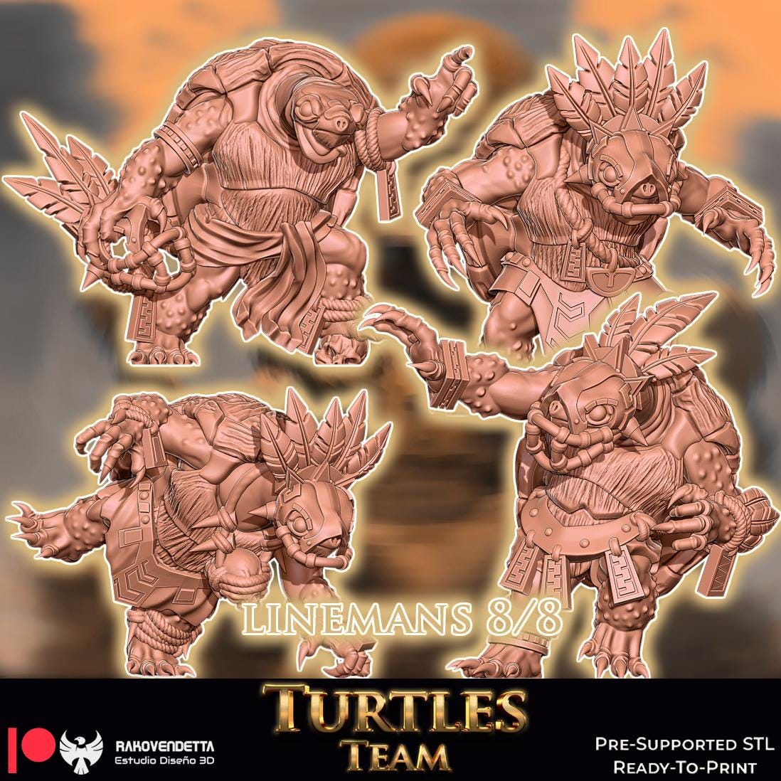 Snapping Turtles | Frogman Team | Fantasy Football | Txarli Factory | 3D Printed Miniature | 8K Quality Resin | Bases Included | TTRPG