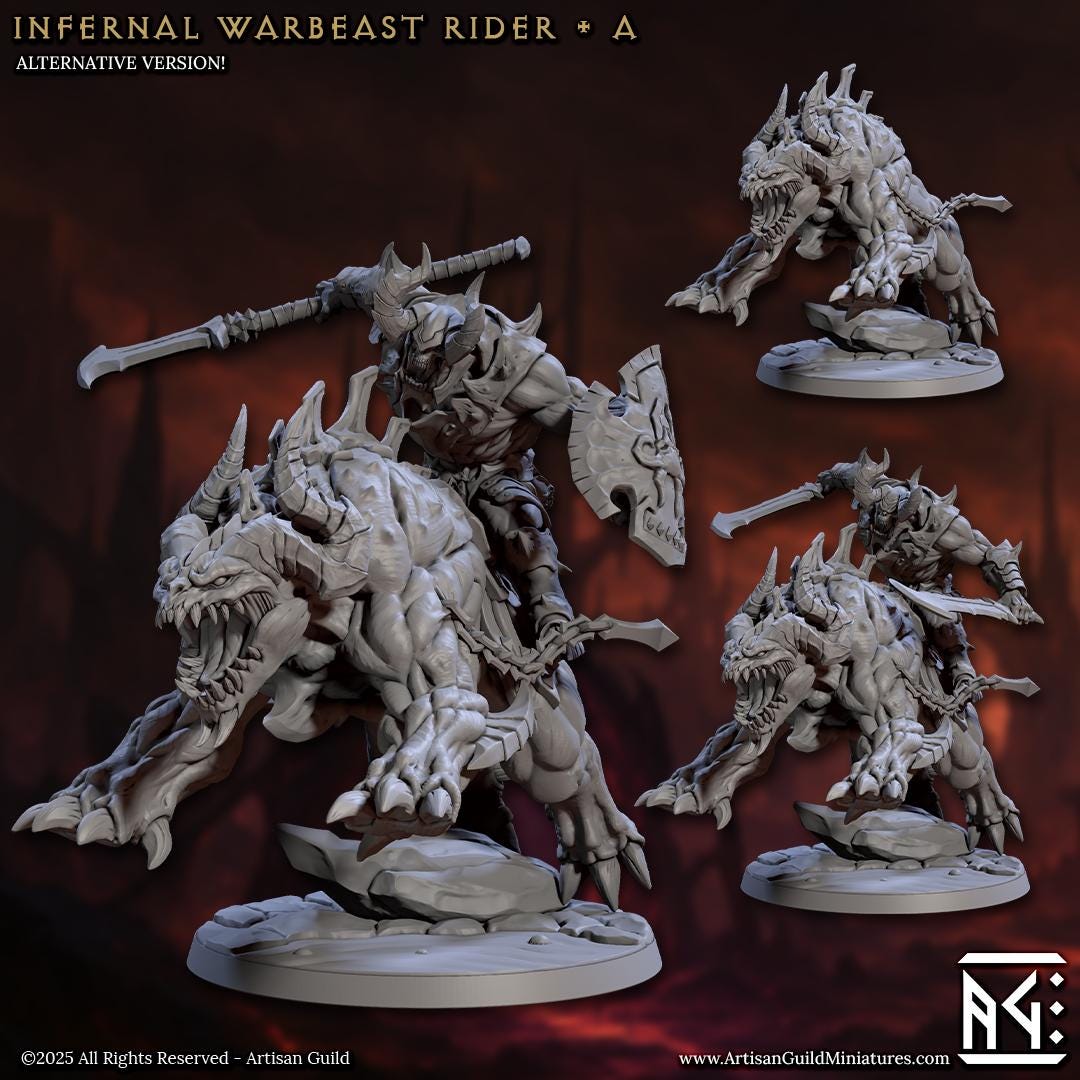 Infernal Cavalry | Demonic Legion | Bare or Helmeted | Large | 50mm Base | The Infernal Legion | Artisan Guild | Dungeons and Dragons