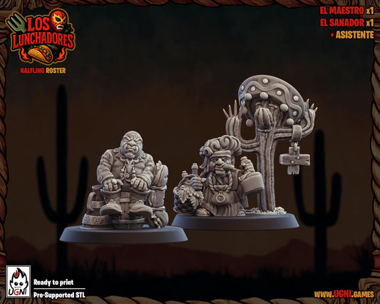 Halfling Coach and Chef | 3 Models | Stunty | Fantasy Football | Bases Included | 3D Printed Miniatures | 12K Quality | Ugni Miniatures