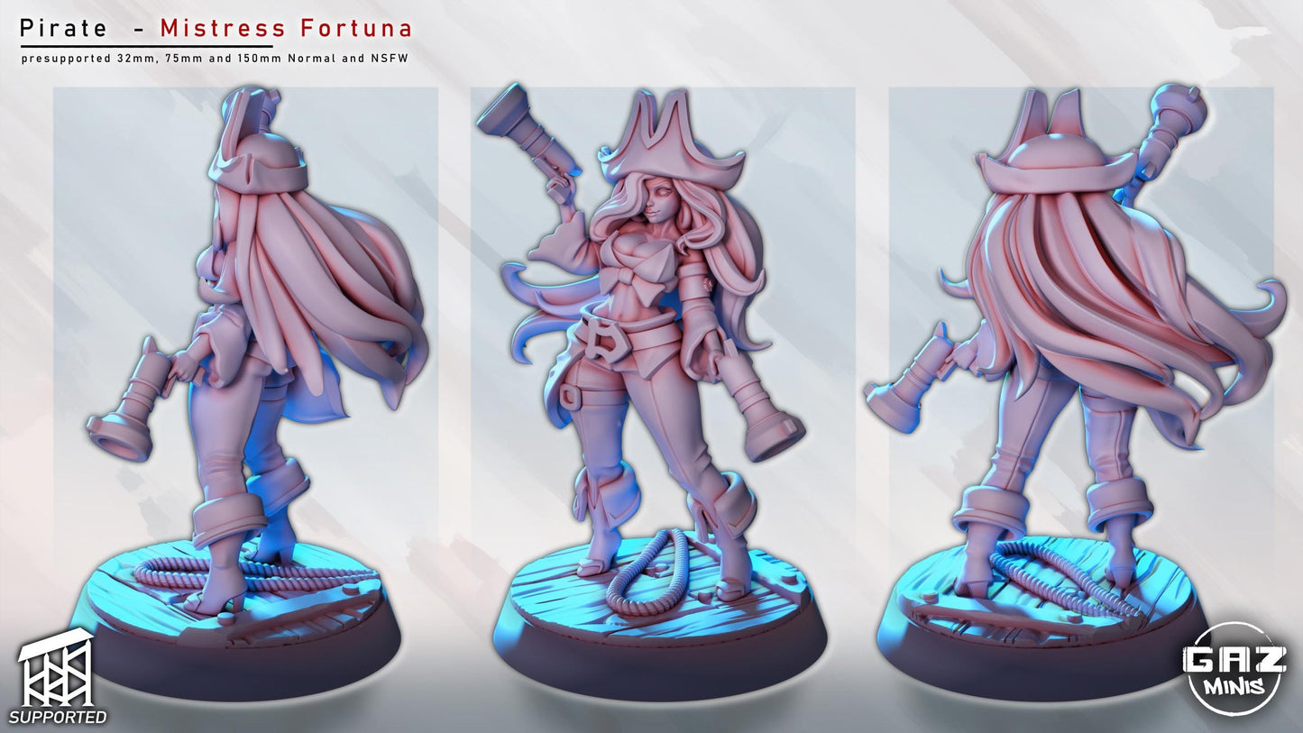 Mistress Fortuna | Pirate Swashbuckler | NSFW Option | Medium | 32mm or 55mm Scale | Gaz Minis | Dungeons and Dragons | TTRPG | Miniature