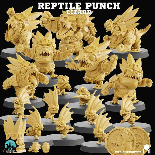 Reptile Punch | Lizardman Team | Fantasy Football | Realm of Paths | 3D Printed Miniature | 8K Quality Resin | Bases Included | TTRPG