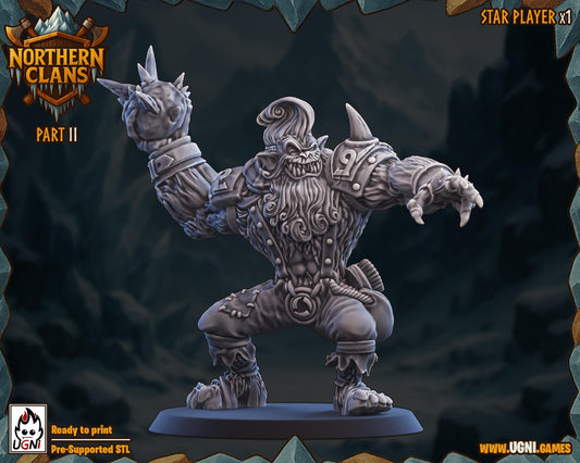 Surfer Yeti | Big Guy | 40mm Base | Northern Clans | Norsemen | Fantasy Football | Ugni Miniatures | 12k Resin Quality