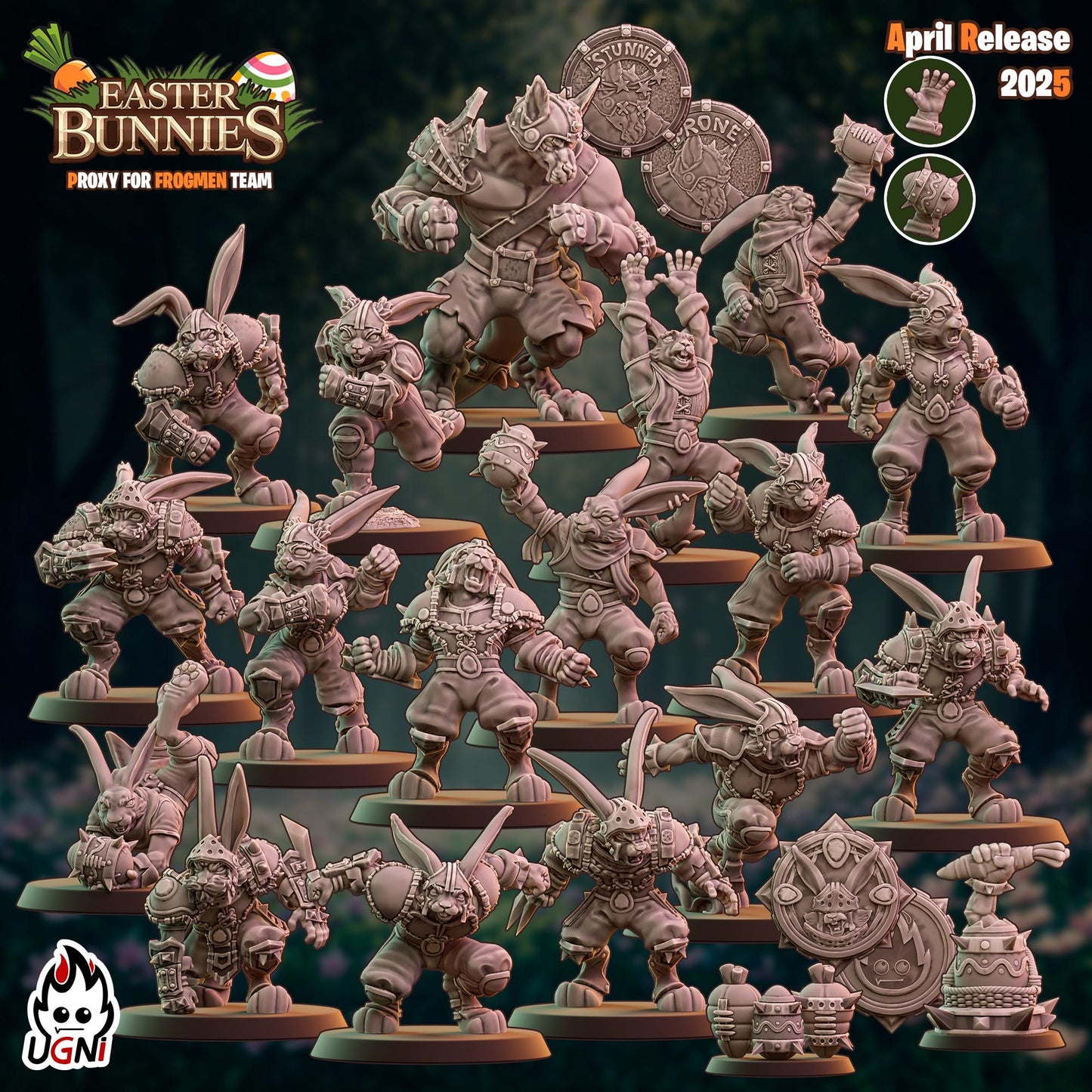Easter Bunnies | Frogman Team | Kangaroo Big Guy | Fantasy Football | Ugni | Dungeons and Dragons | TTRPG | 8K 3D Resin Printed Miniature
