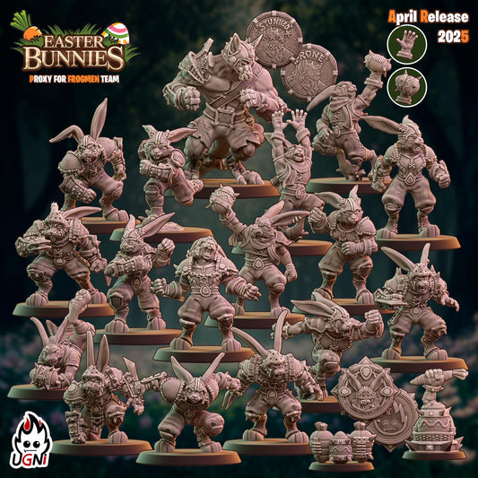 Easter Bunnies | Frogman Team | Kangaroo Big Guy | Fantasy Football | Ugni | Dungeons and Dragons | TTRPG | 8K 3D Resin Printed Miniature