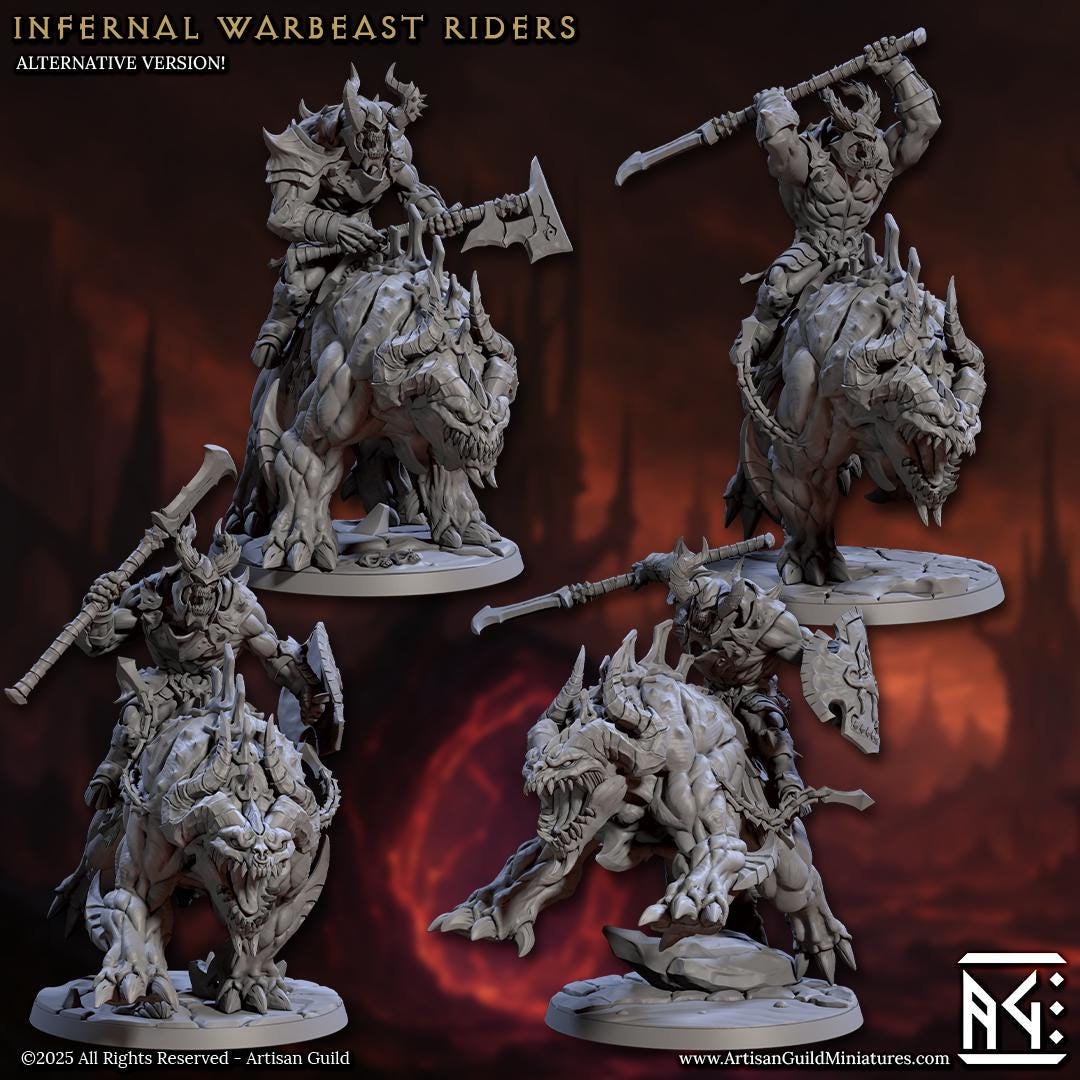 Infernal Cavalry | Demonic Legion | Bare or Helmeted | Large | 50mm Base | The Infernal Legion | Artisan Guild | Dungeons and Dragons