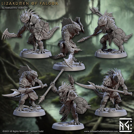 Lizardman Warrior Band | Medium | 30mm Base | Lizardmen of Falgor's Swamp | Artisan Guild | Dungeons and Dragons | TTRPG