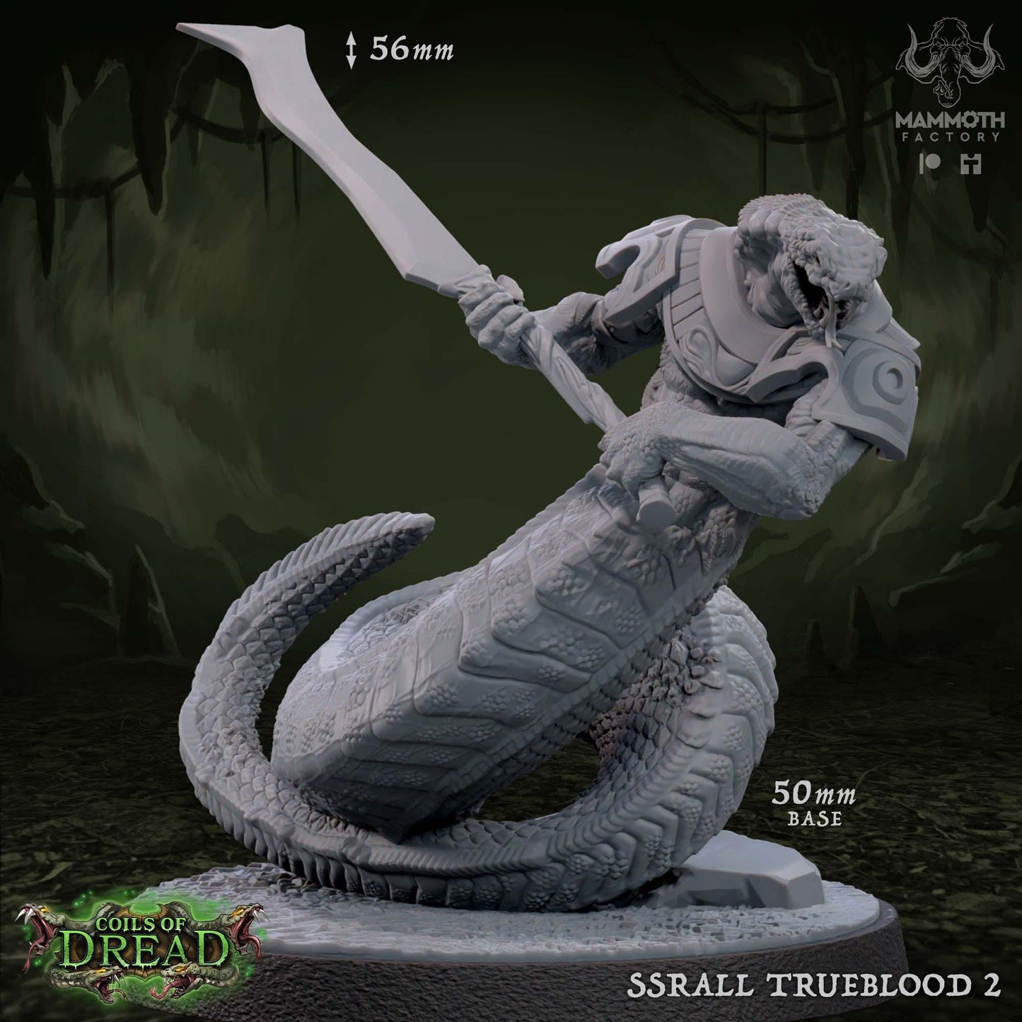 Ssrall Truebloods | Yuan-Ti Abomination | Large | 50mm Base | Dungeons and Dragons | 8k Resin Quality | Coils of Dread | Mammoth Factory