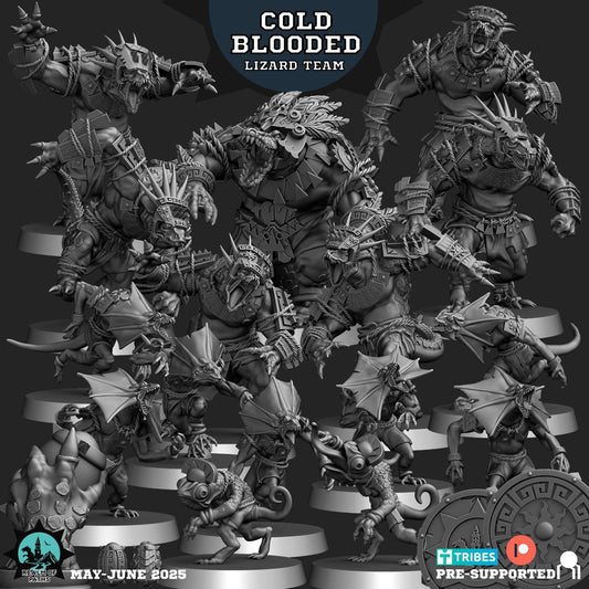 Cold-Blooded Lizards | Lizardman Team | Fantasy Football | Realm of Paths | 3D Printed Miniature | 8K Quality Resin | Bases Included | TTRPG