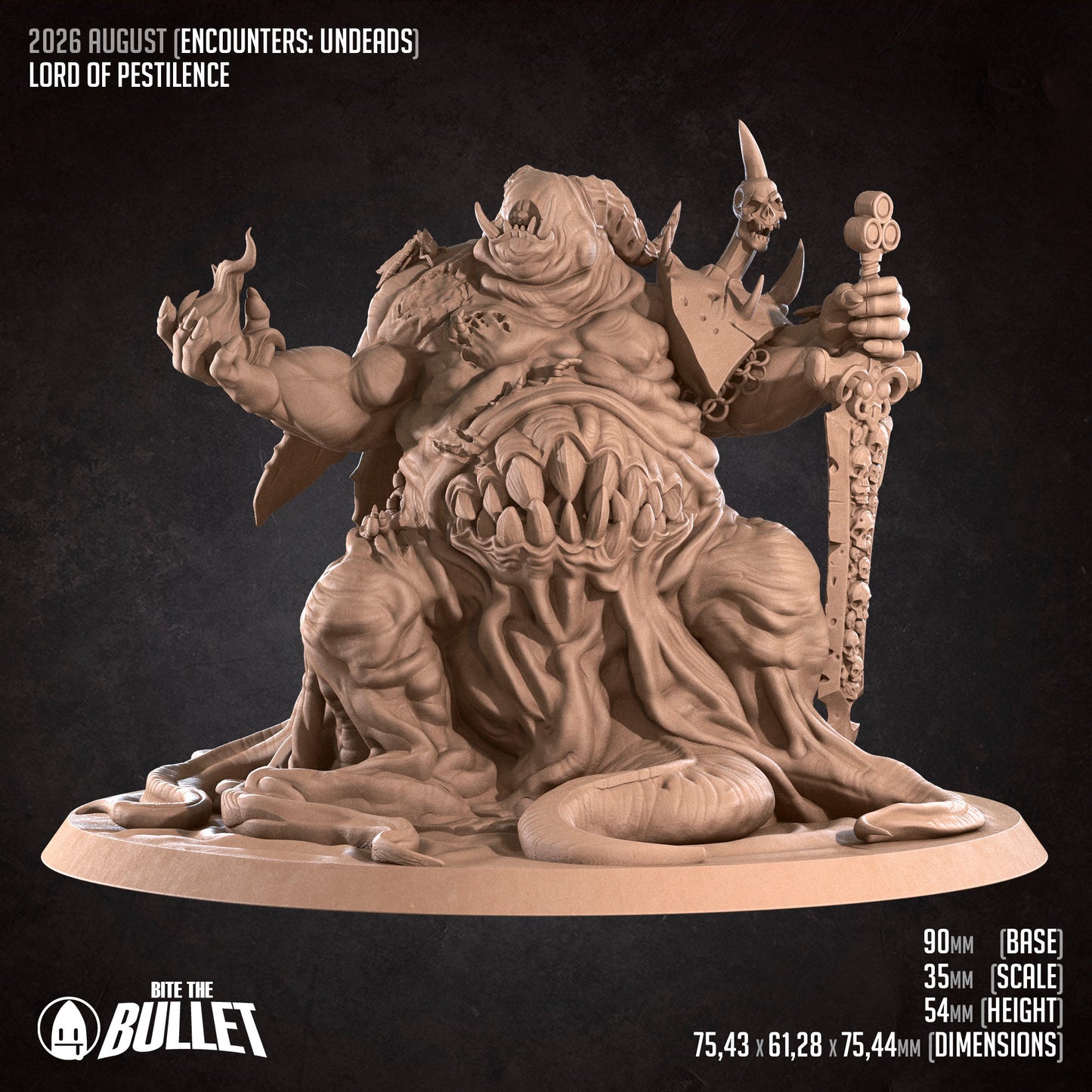 The image is a 3D rendering of a large, monstrous creature with a menacing expression, holding a weapon and surrounded by various other elements.