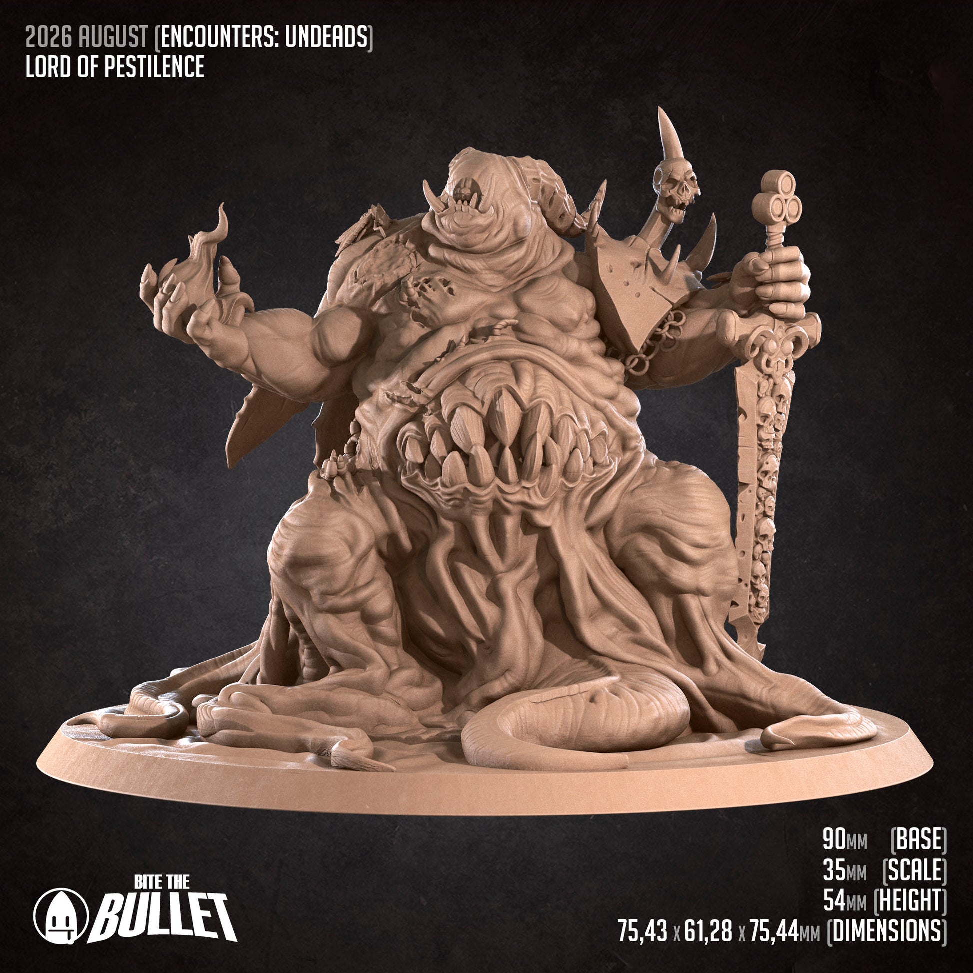 The image is a 3D rendering of a large, monstrous creature with a menacing expression, holding a weapon and surrounded by various other elements.