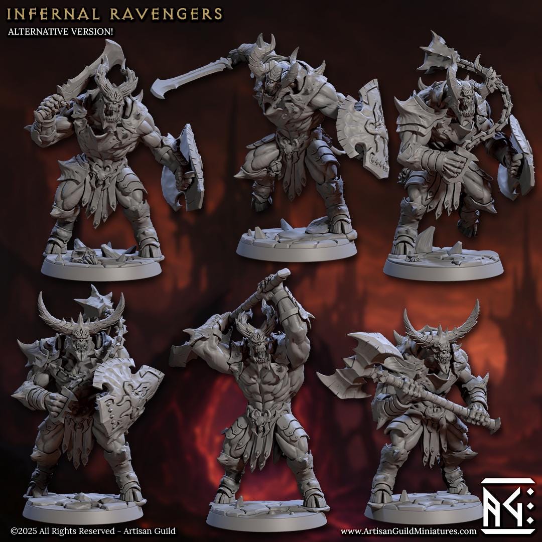 Infernal Ravagers | Demon Troops | Bare or Helmeted | Medium | 30mm Base | The Infernal Legion | Artisan Guild | Dungeons and Dragons
