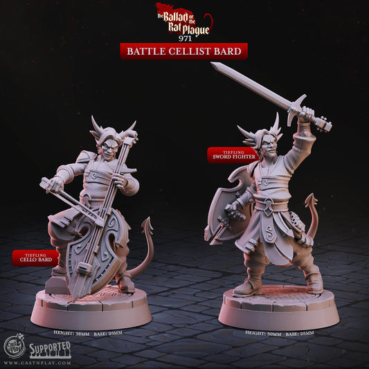 Battle Cellist Bard | 30mm Base | 32mm Scale | Ballad of the Rat Plague | Dungeons and Dragons | 8k Resin Quality | Cast 'N' Play #971