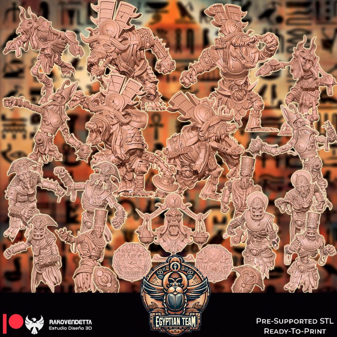 Egyptian Team| Pharoah Team | Fantasy Football | Txarli Factory | 3D Printed Miniature | 8K Quality Resin | Bases Included | TTRPG