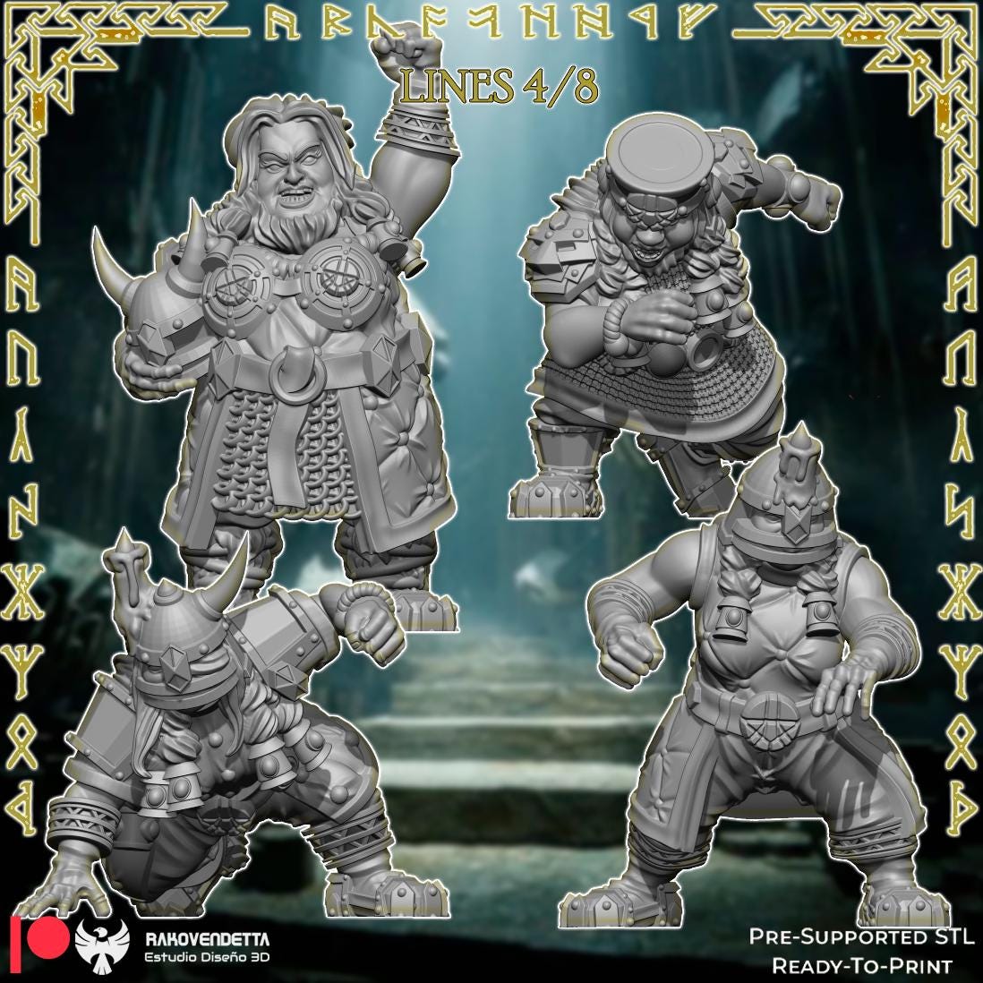 Little Beards | Female Dwarf Team | Fantasy Football | Txarli Factory | 3D Printed Miniature | 8K Quality Resin | Bases Included | TTRPG