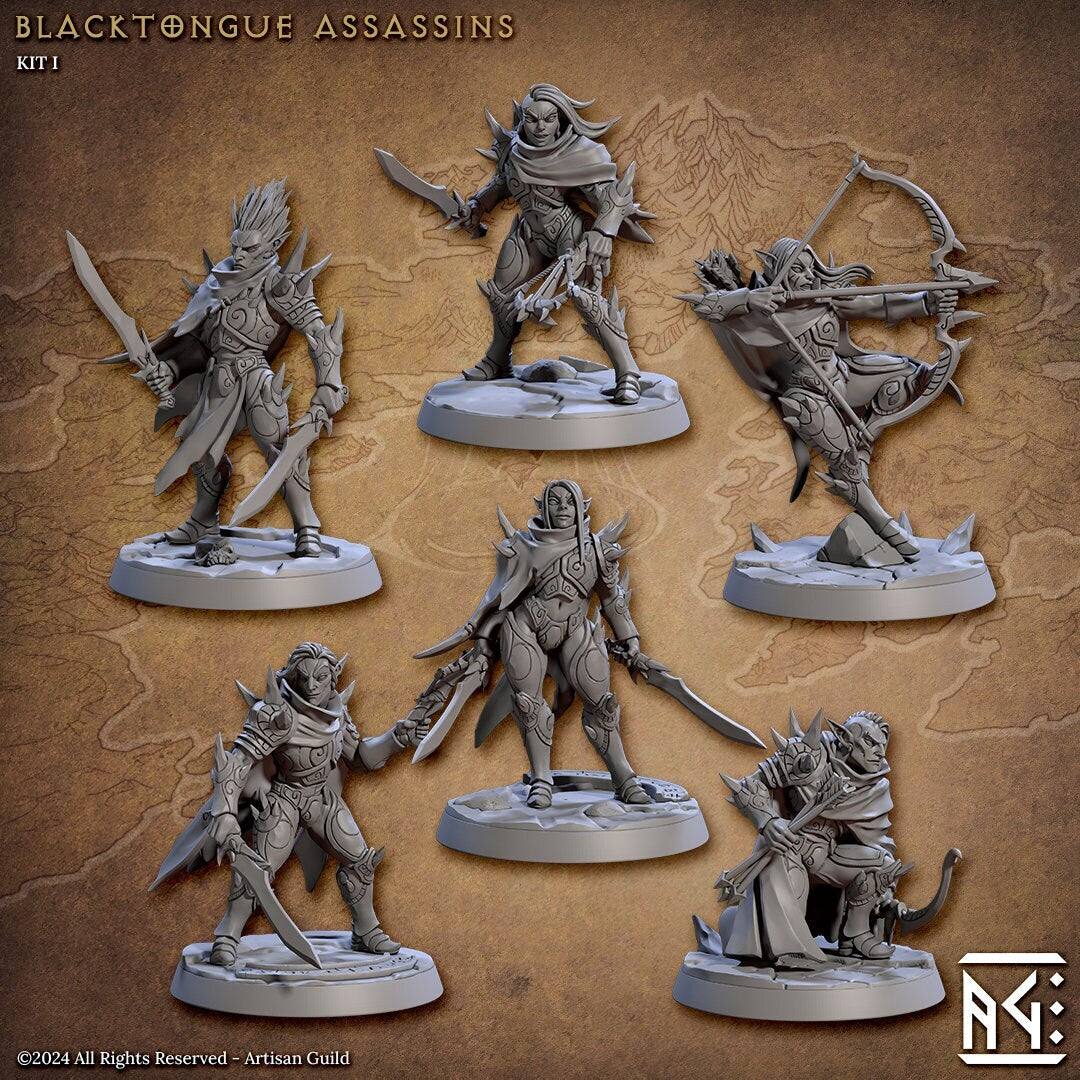 Blacktongue Assassins | 6 Options | Medium | 32mm | Artisan Guild | Blacktongue Assassins | Dungeons and Dragons | TTRPG | 8k Quality