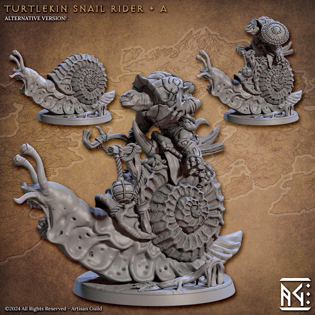 Snail Riders | Large | 50mm Base | 32mm | Artisan Guild | Jadeshell Turtlekin | Dungeons and Dragons | TTRPG | Resin Miniature