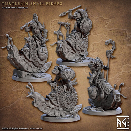 Snail Riders | Large | 50mm Base | 32mm | Artisan Guild | Jadeshell Turtlekin | Dungeons and Dragons | TTRPG | Resin Miniature