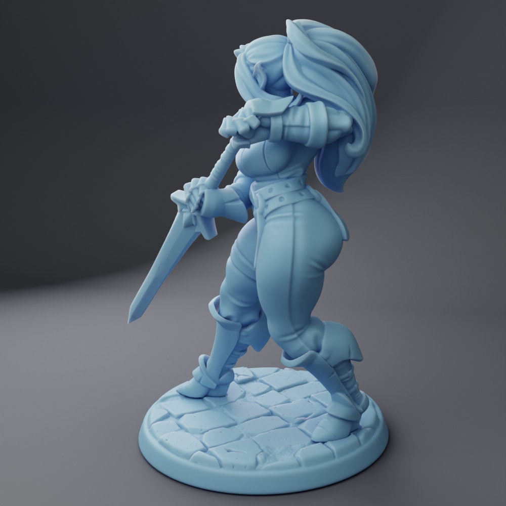 Sybil the Elf Warrior | Medium | 32mm | Twin Goddess Miniatures | Dungeons and Dragons | Pathfinder | TTRPG