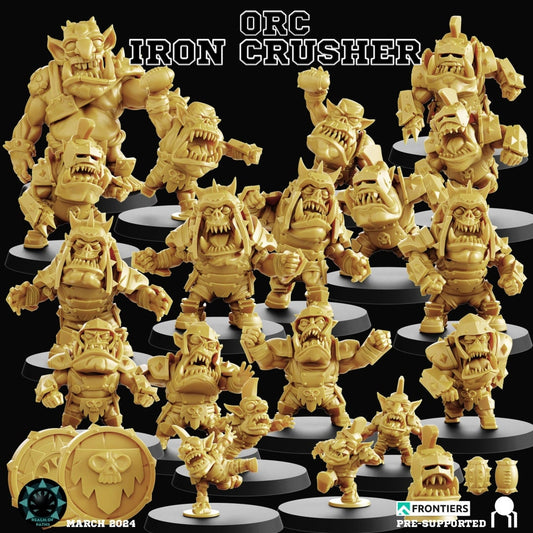 Chibi Orc Team | Iron Crushers | 18 Models | Fantasy Football | Realm of Paths |