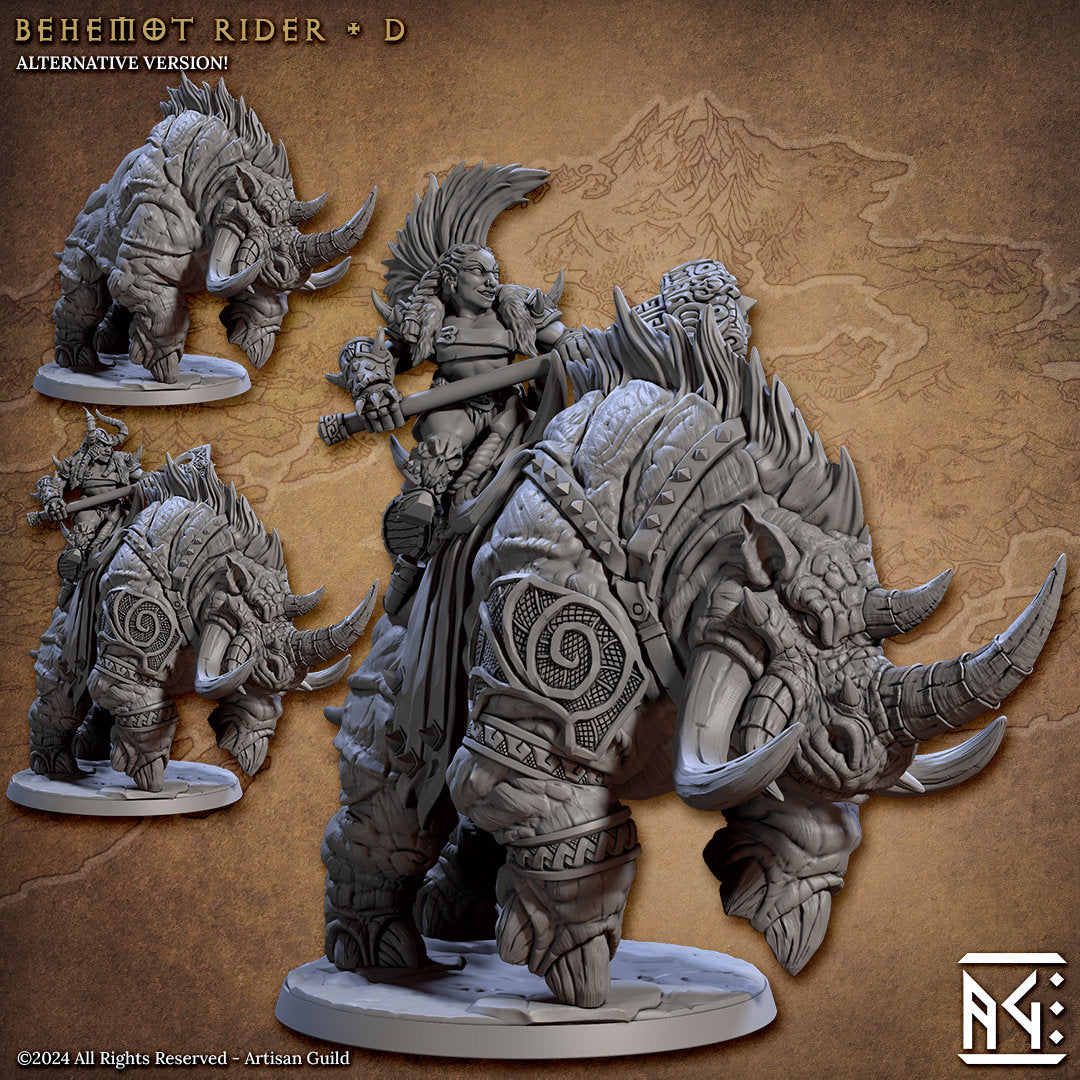 Behemot Riders | Large | 50mm Base | 32mm | The Quest for Goldvein | Artisan Guild | Dungeons and Dragons | Dwarf Berserker | Hero Character