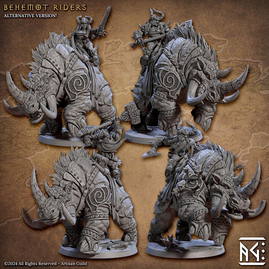 Behemot Riders | Large | 50mm Base | 32mm | The Quest for Goldvein | Artisan Guild | Dungeons and Dragons | Dwarf Berserker | Hero Character