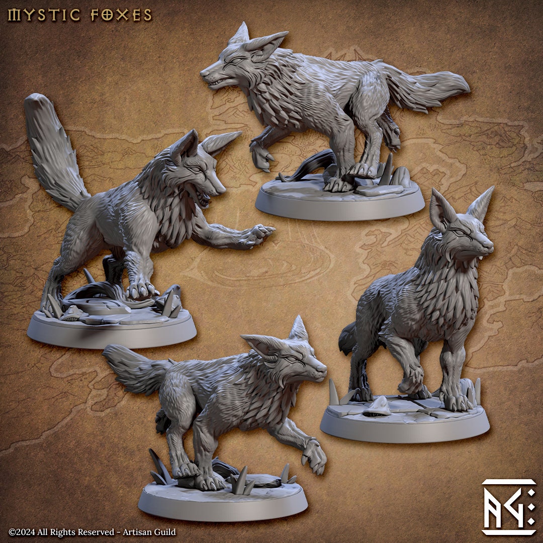 Lurikeen Fox Riders | Large | 32mm | Fox Mounts | Deeproot Lurikeens | Elf | Gnome | Halfling | Dungeons and Dragons | Artisan Guild